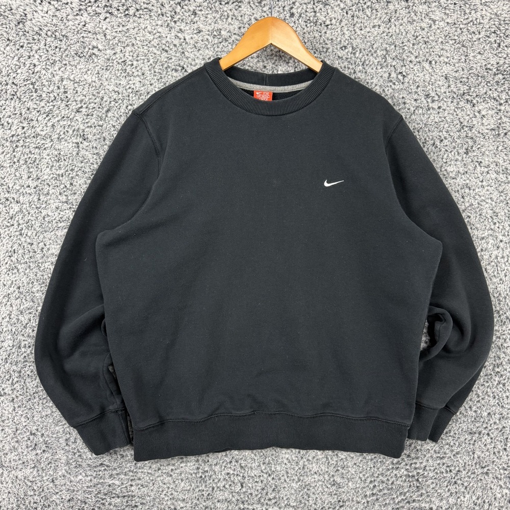Vintage Y2K Nike Sweatshirt Adult 2XL Black Crewneck Pullover Swoosh Logo Mens